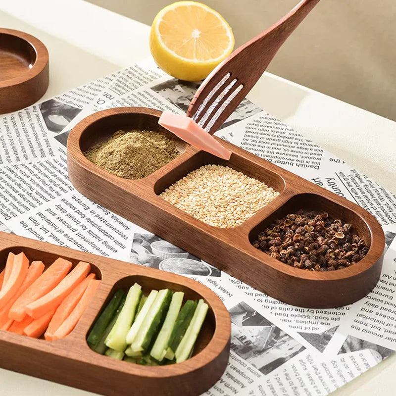 Solid Wood Divided Condiment & Snack Tray