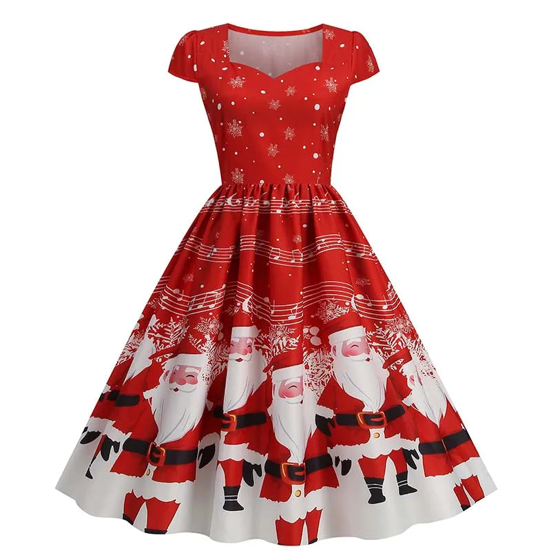 Women's Vintage-Style Printed A-Line Party Dress