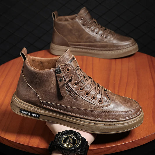 Men's Casual Lace-Up PU Ankle Boots