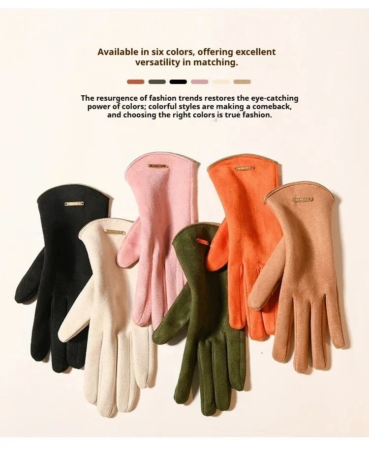 Women's Windproof Suede-Feel Touchscreen Gloves