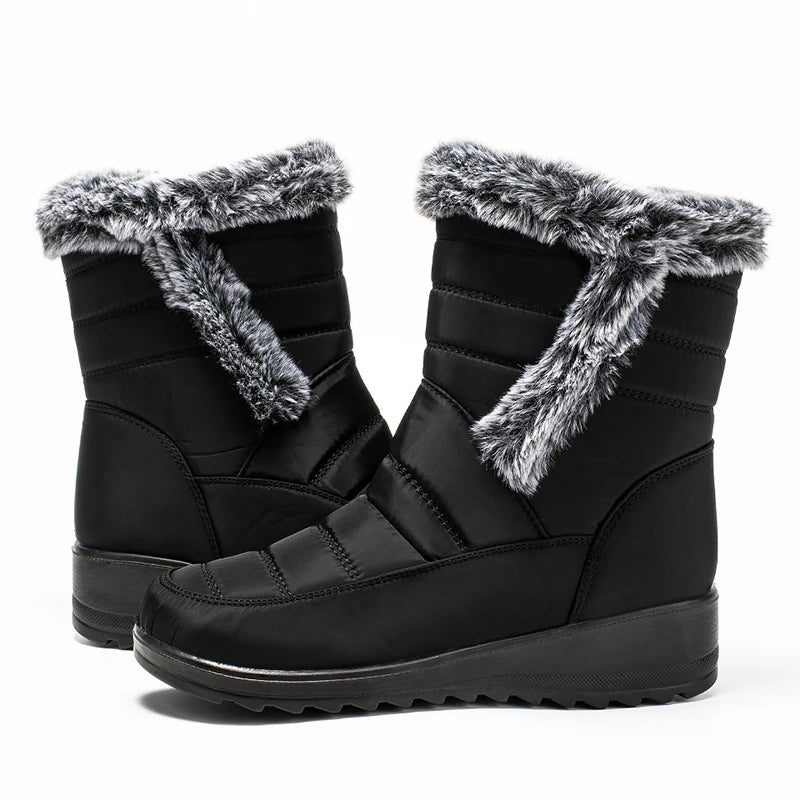 Thick Warm Long Plush Waterproof Snow Boots Women Winter 2025 Non Slip Soft Fur Ankle Boots Woman Plus Size 44 Cotton Shoes Mom