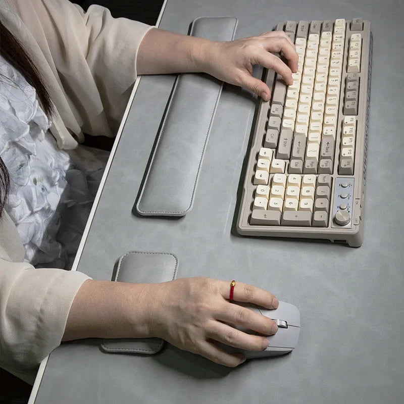 Large PU Leather Desk Mat with Keyboard Wrist Rest & Mouse Wrist Pad, Non-Slip Extended Pad for Office Gaming Desktop