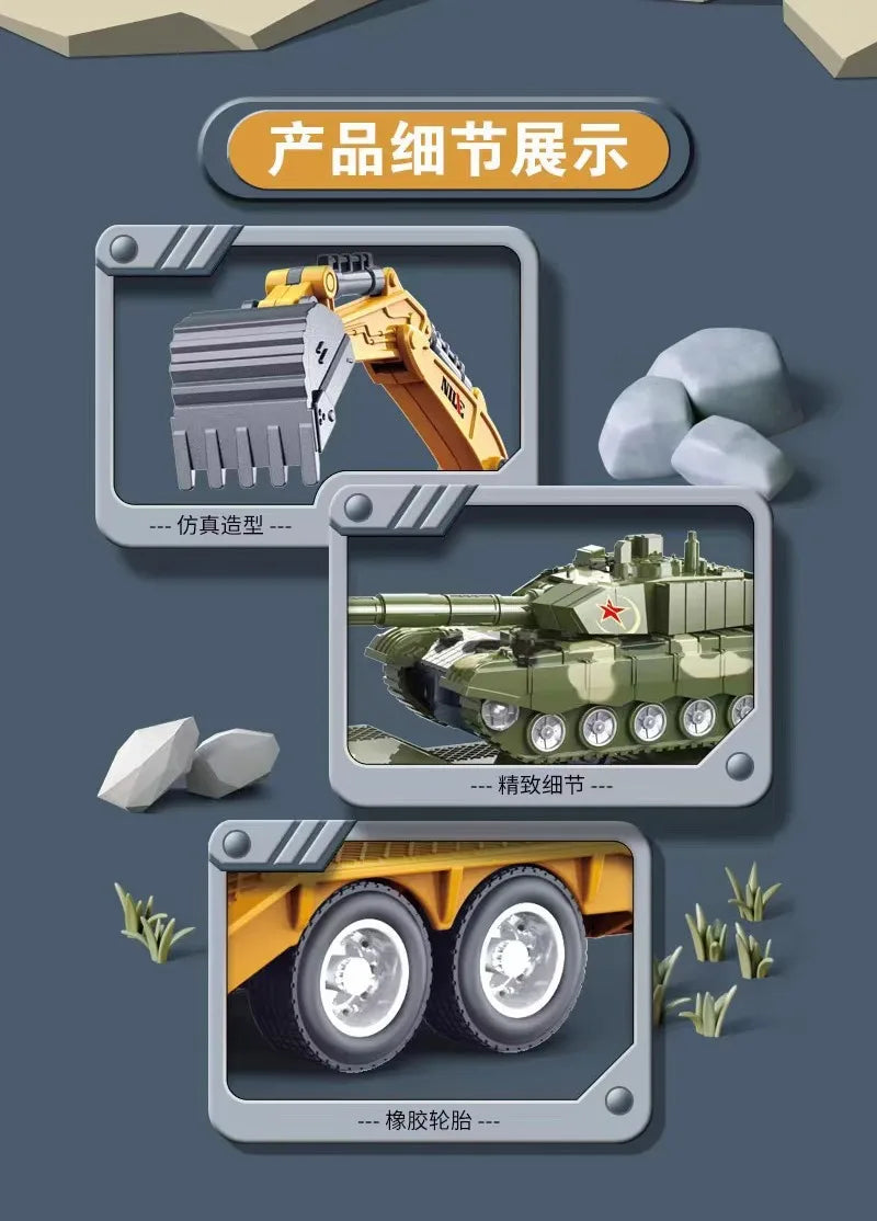 Car Carrier Truck with Construction Vehicles – Friction Toy Set