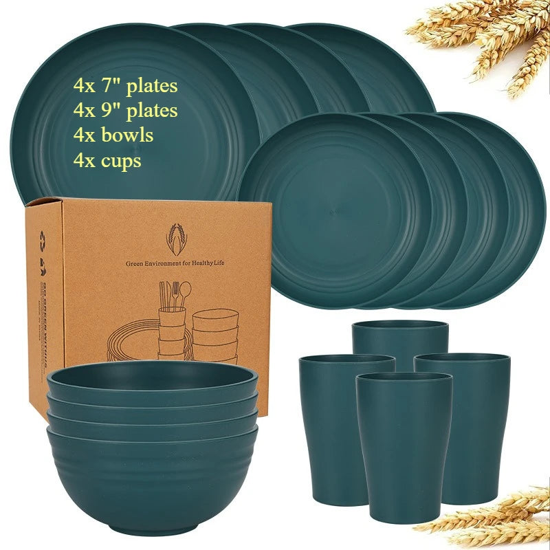 16-Piece Wheat-Straw Tableware Set