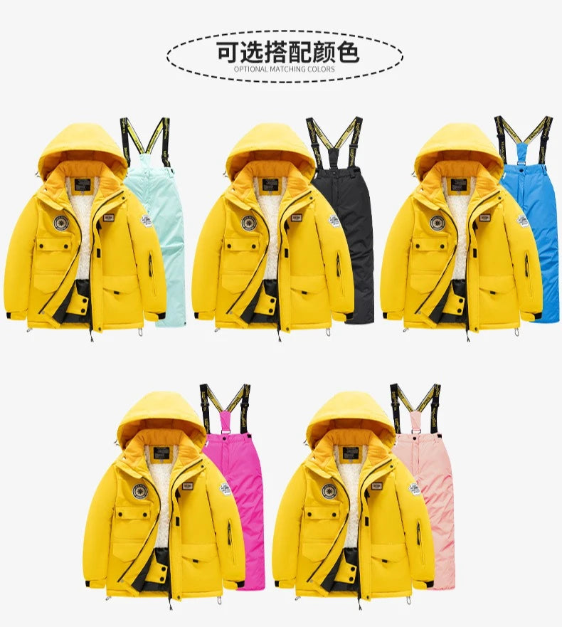 Children's Ski Suit Girls Boys Outdoor Thickened Waterproof Windproof Warm Teenager Ski Pants Equipment 100-165cm