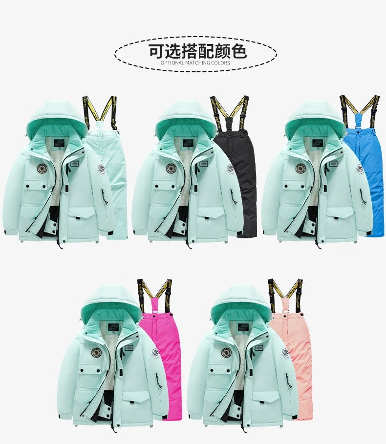 Children's Ski Suit Girls Boys Outdoor Thickened Waterproof Windproof Warm Teenager Ski Pants Equipment 100-165cm