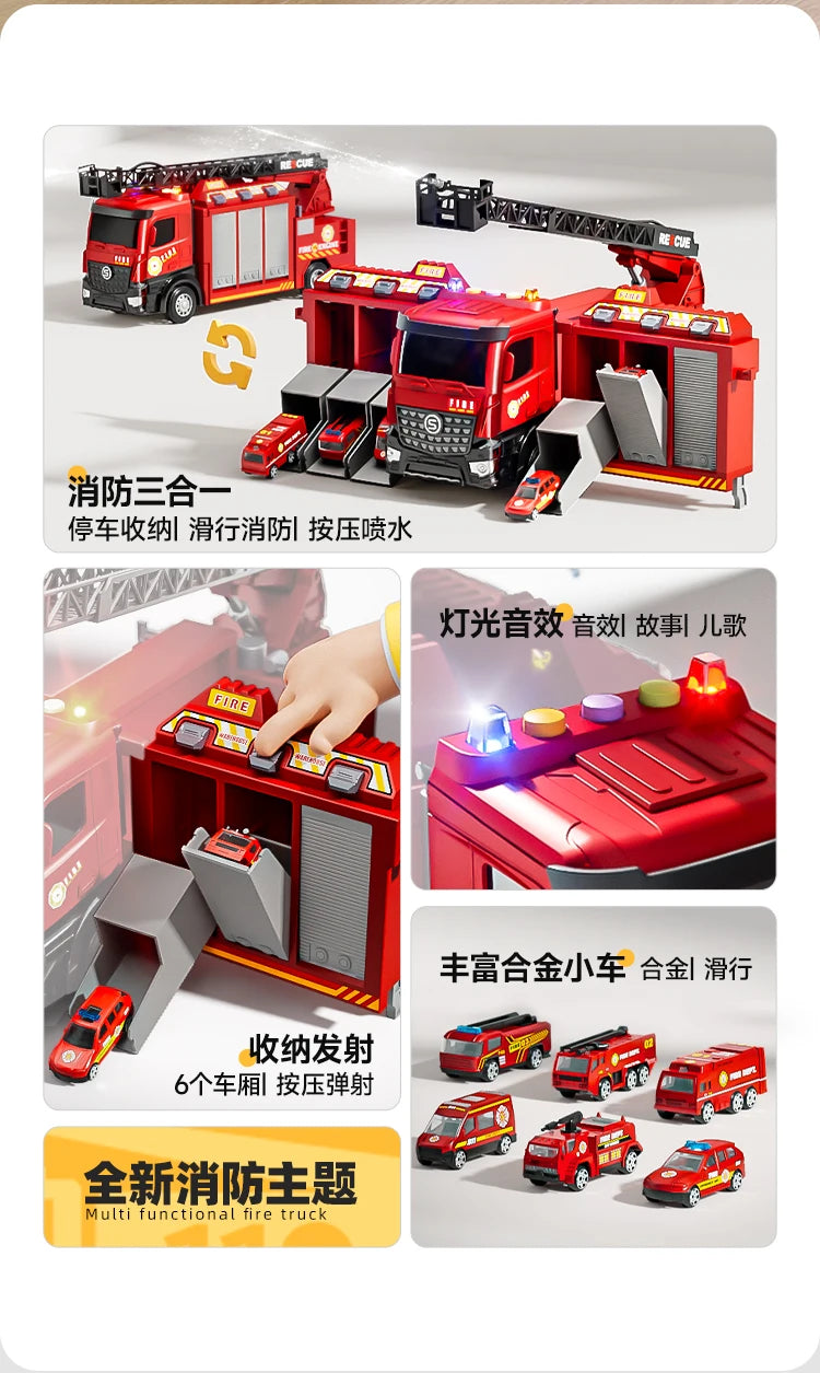 Alloy Fire Truck Toy with Extending Ladder – Transforming Rescue Truck