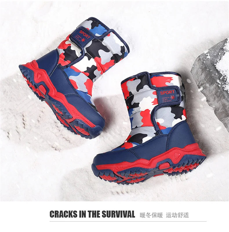 Kids' Plush-Lined Hook-and-Loop Winter Ankle Boots