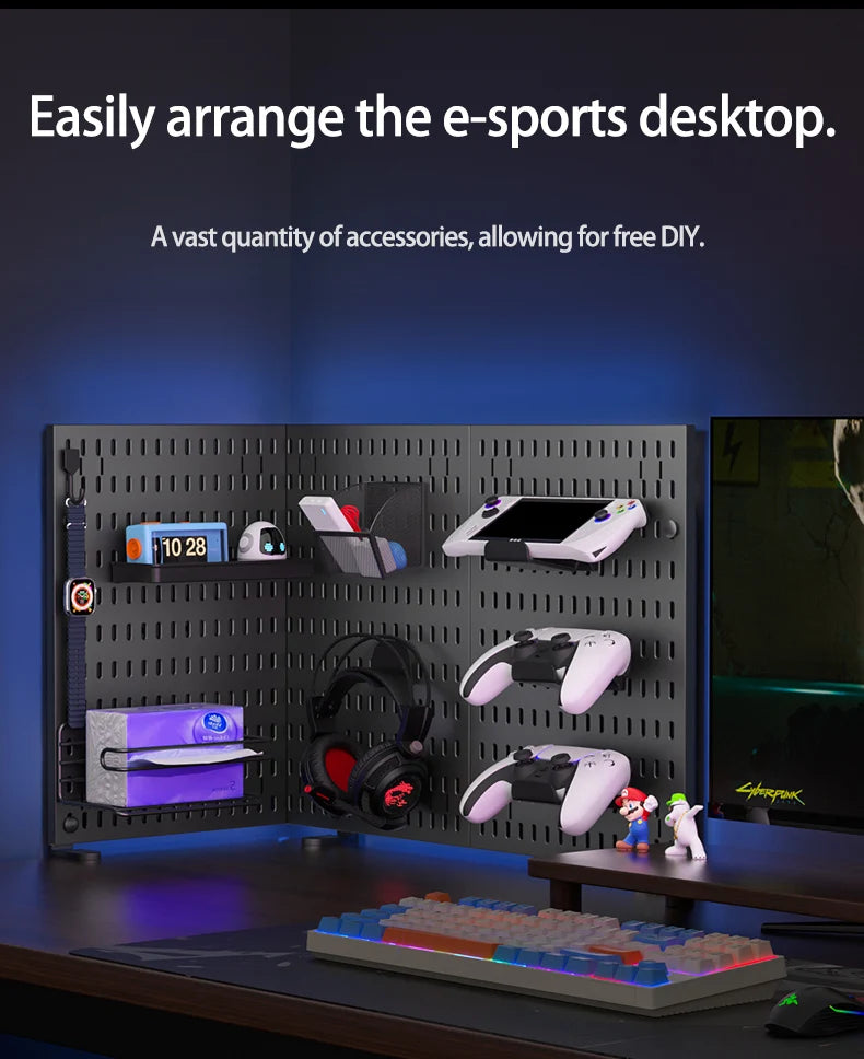 No Drill Desktop Pegboard Rack Gaming Room Organizer For Controllers Headphones Switch Figurine Stationery Storage