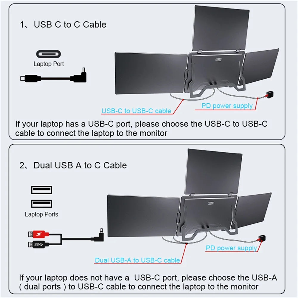 Rospider Portable Triple Screen Extender for Laptops – 14" to 18.5", FHD IPS, Foldable, Compatible with MacBook & Windows