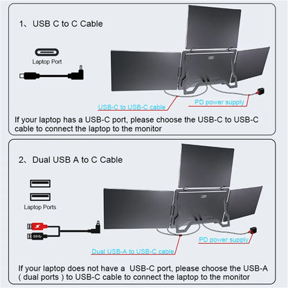 Rospider Extensor portátil de triple pantalla para portátiles – 14" a 18,5", FHD IPS, Plegable, Compatible con MacBook y Windows