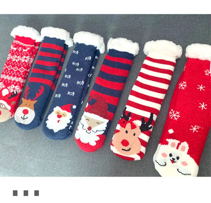 Weihnachten Plüschsocken Damen Winter Thermosocken Warme Bodensocken Weiche weibliche Haussocken Indoor Geschenke Rutschfeste Griffsocken Flauschig