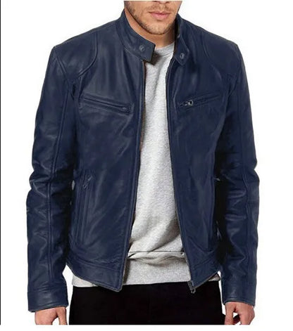 Chaqueta motera de cuero sintético de corte holgado para hombre