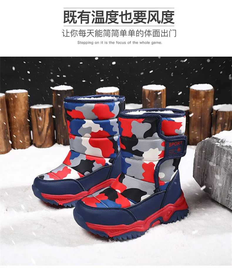 Kids' Plush-Lined Hook-and-Loop Winter Ankle Boots