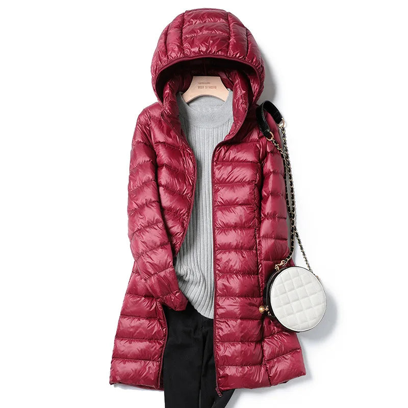 2025 9 Colors Plus Size 5xl 6XL 7XL Womens Down Jackets Long Ultra Light Thin Casual Coat Puffer Jacket Slim Remove Hooded Parka