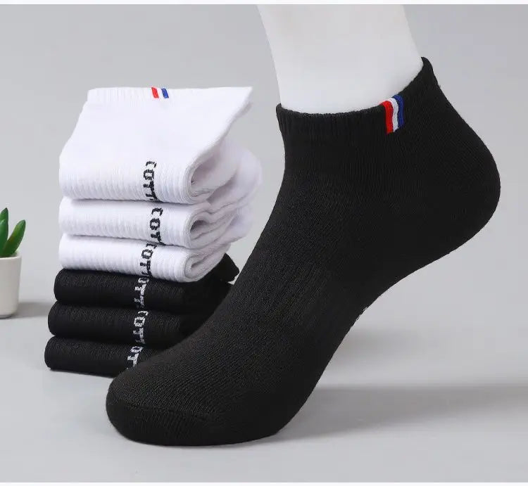 Men's Striped Cotton Ankle Socks – 5 or 10 Pairs, Black & White