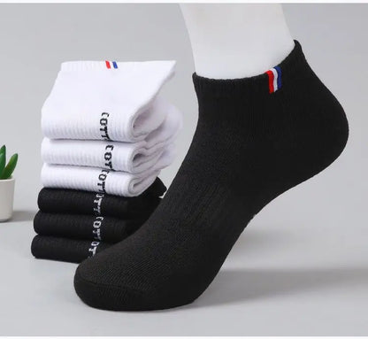 Men's Striped Cotton Ankle Socks – 5 or 10 Pairs, Black & White