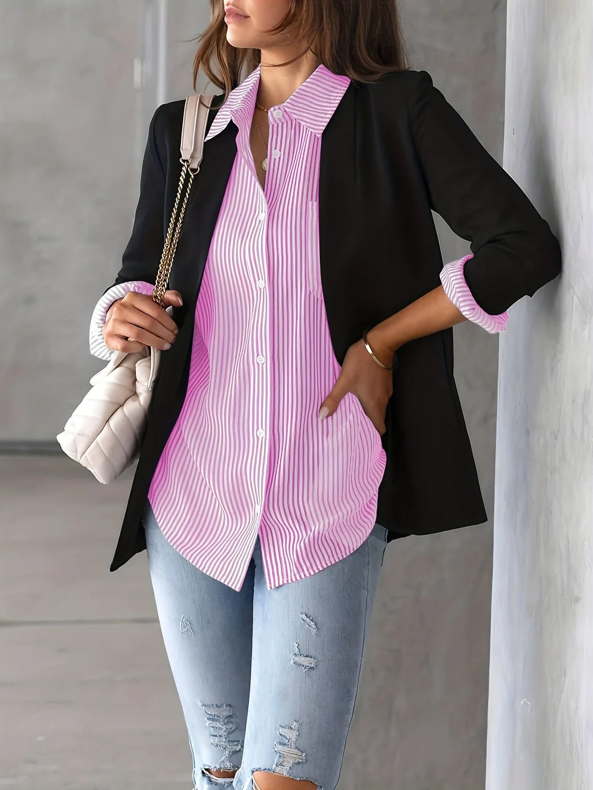 Women Long Sleeve Striped Loose Shirt Office Lady Elegant Turn Down Collar Harajuku Blouse Casual Lapel Tops Female Clothes