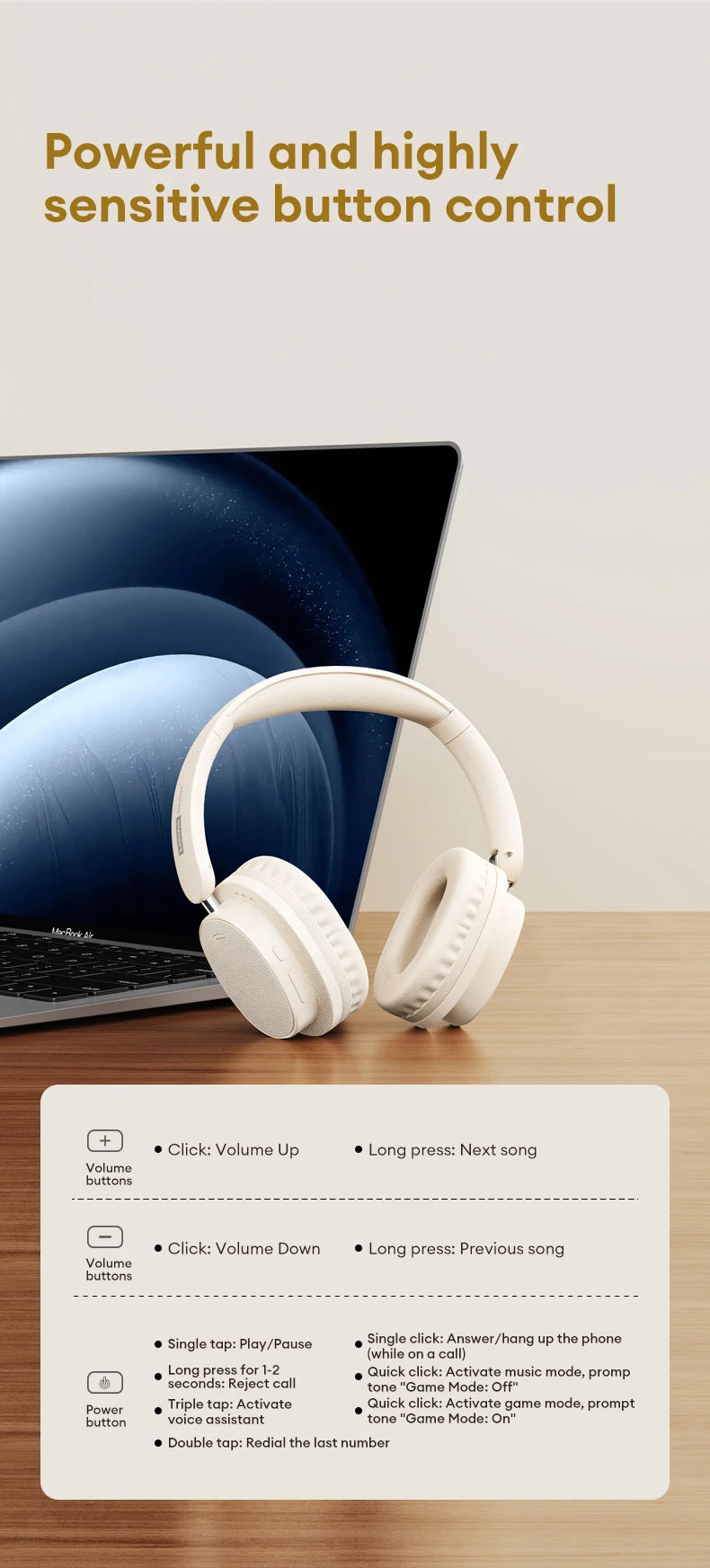Lenovo LS105 Foldable Wireless Headphones – Bluetooth 6.0, 30-Hour Playtime, Built-In Mic
