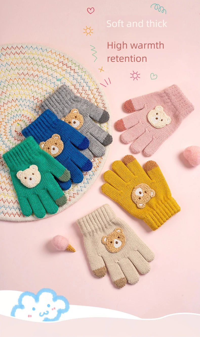 Toddler Bear Knit Gloves – Thick Warm Winter Gloves (Ages 2–6)