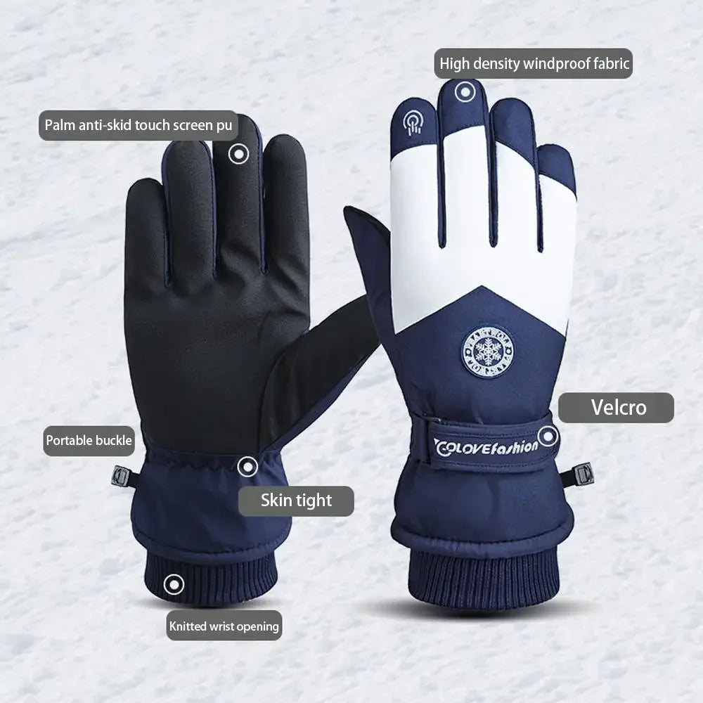 Women's Faux Leather Ski Gloves – Fleece-Lined Touchscreen Snow Gloves