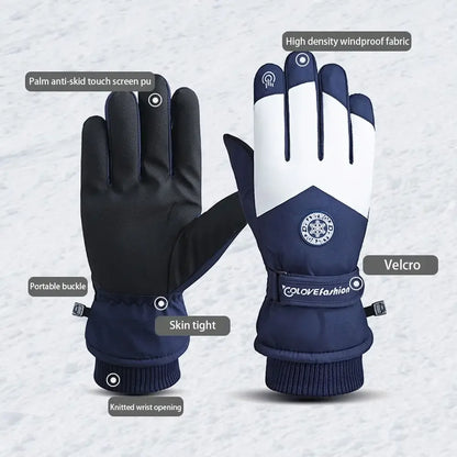 Damen-Skihandschuhe aus Kunstleder – Touchscreen-Schneehandschuhe mit Fleecefutter