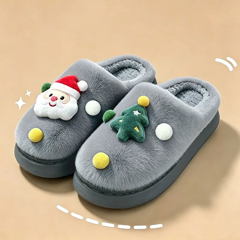 Pantofole natalizie in peluche da donna – Pantofole da casa con plateau in pelliccia sintetica e Babbo Natale
