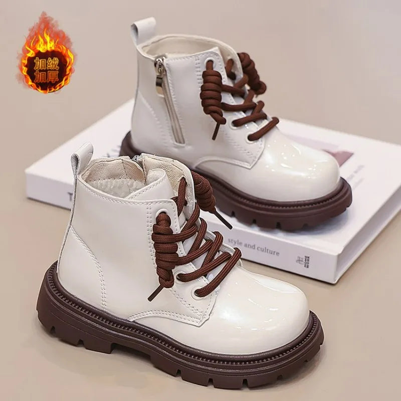 Girls' Ankle Boots – Faux Leather with Side Zip & Anti-Slip Sole