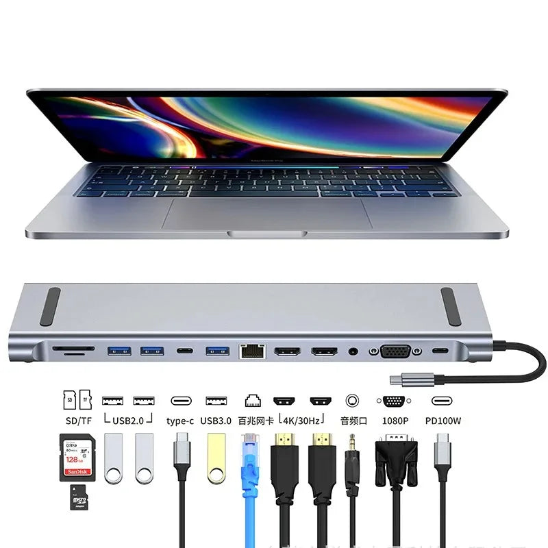 HUB USB C 3.0 Type C Splitter Multi 4K HDMI Monitor RJ45 Ethernet PD Power Adapter Docking Station  Laptop Splitter For Macbook
