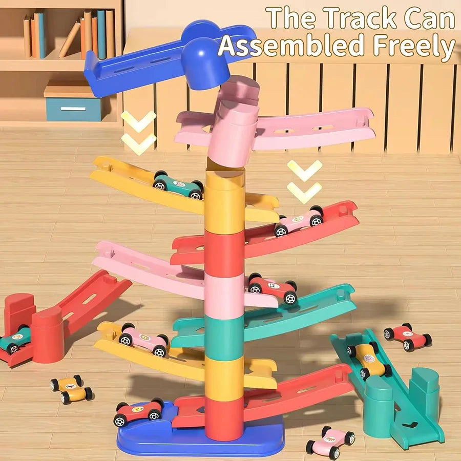 Gliding Car Ramp Toy – Multi-Level Race Track with 4, 6 or 12 Cars