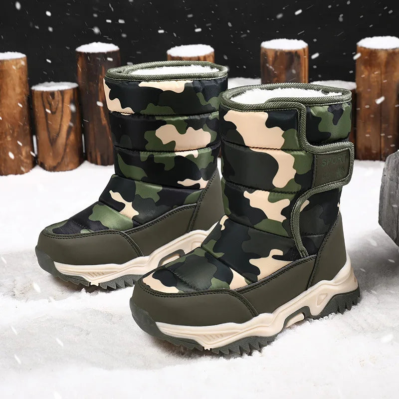 Kids' Plush-Lined Hook-and-Loop Winter Ankle Boots