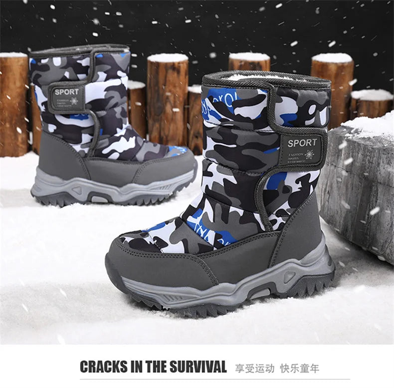 Kids' Plush-Lined Hook-and-Loop Winter Ankle Boots