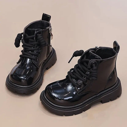 Girls' Ankle Boots – Faux Leather with Side Zip & Anti-Slip Sole