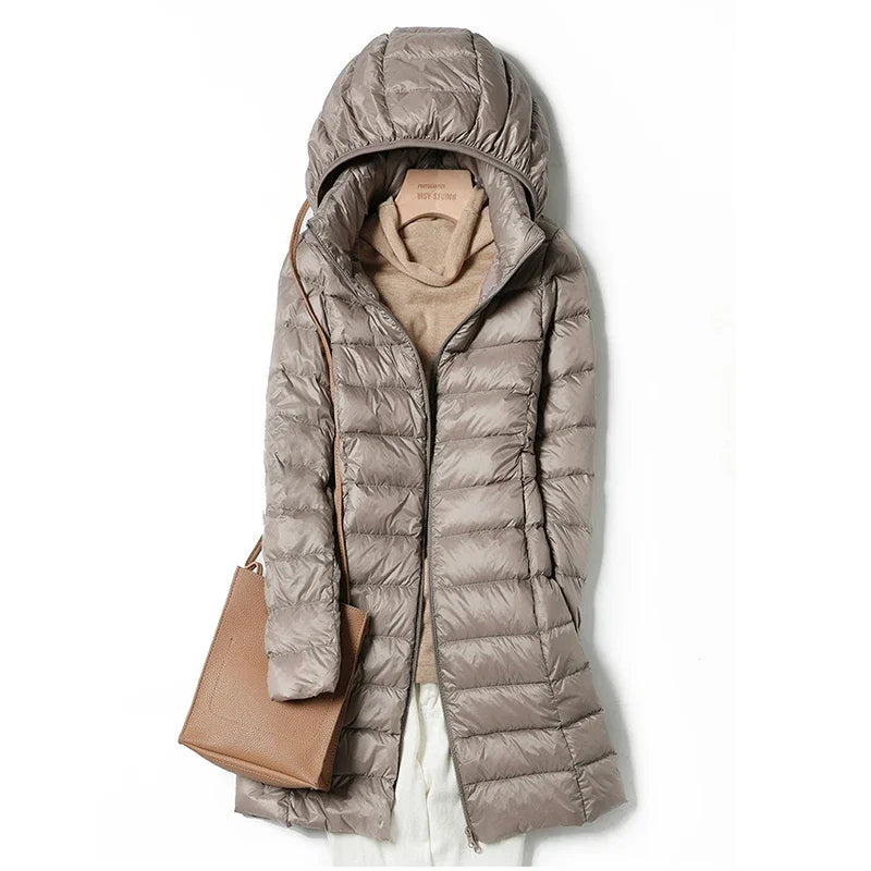 2025 9 Colors Plus Size 5xl 6XL 7XL Womens Down Jackets Long Ultra Light Thin Casual Coat Puffer Jacket Slim Remove Hooded Parka