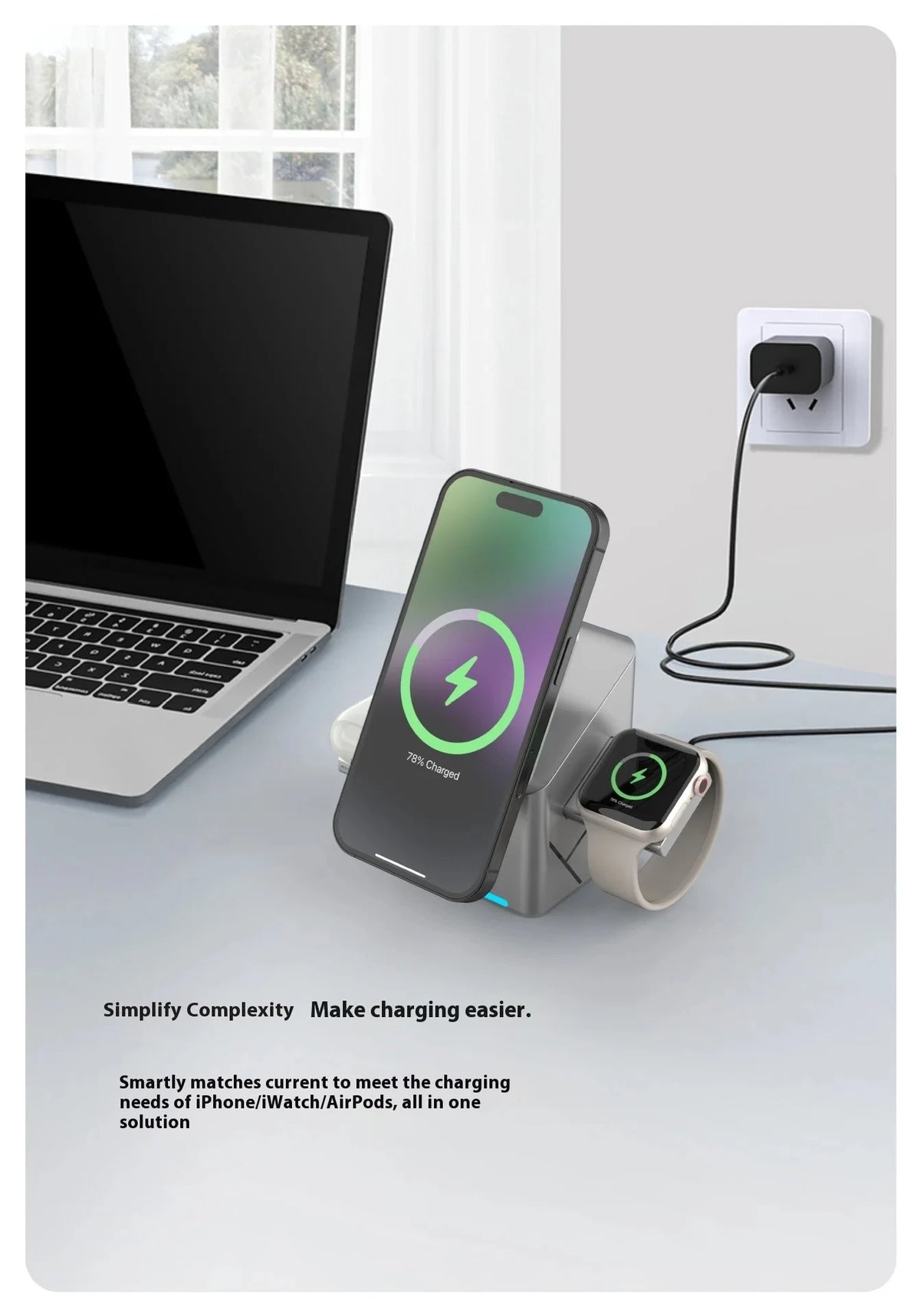 3-in-1 Magnetic Wireless Charging Station for iPhone, Watch & Earbuds