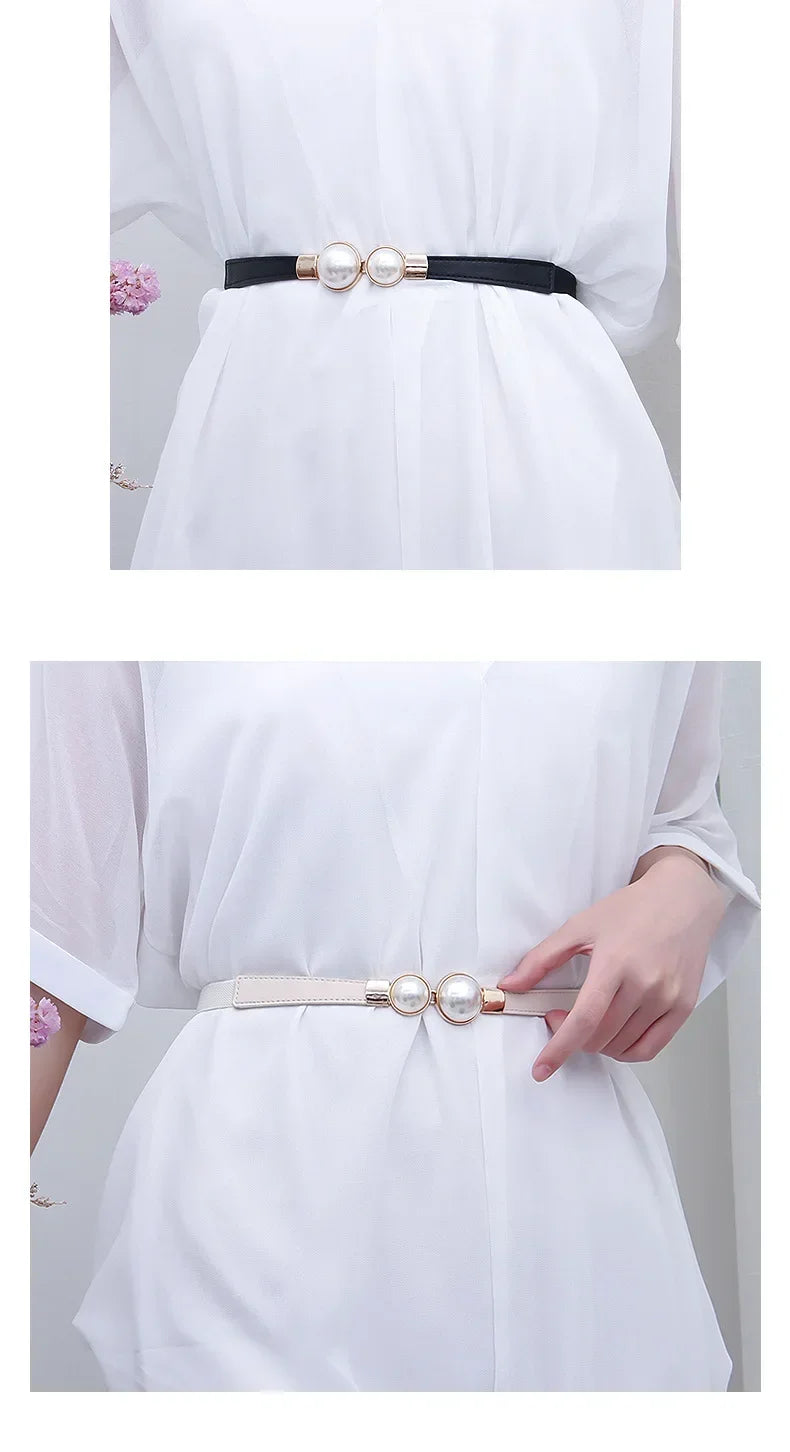 Women's Pearl Elastic Waist Belt – Vintage Hook Belt for Sweaters & Coats