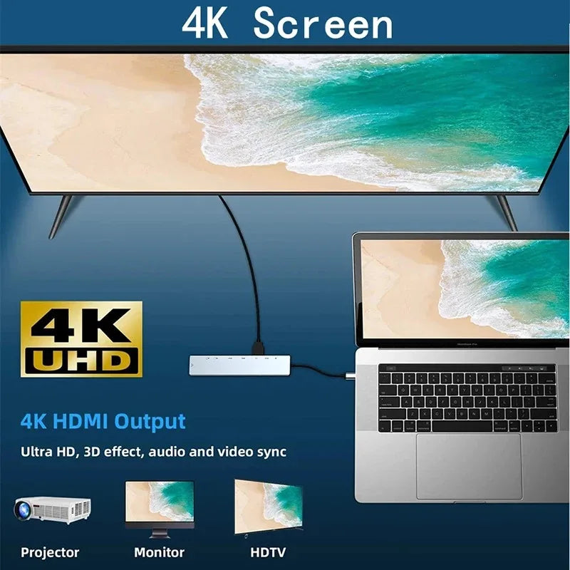 HUB USB C 3.0 Type C Splitter Multi 4K HDMI Monitor RJ45 Ethernet PD Power Adapter Docking Station  Laptop Splitter For Macbook