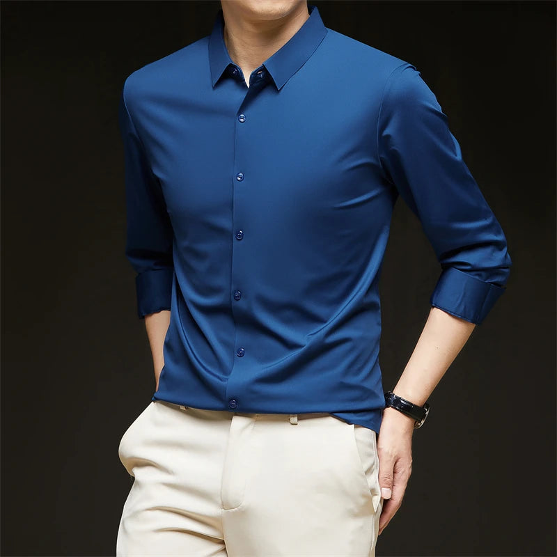 Men's Solid Long-Sleeve Business Casual Shirt