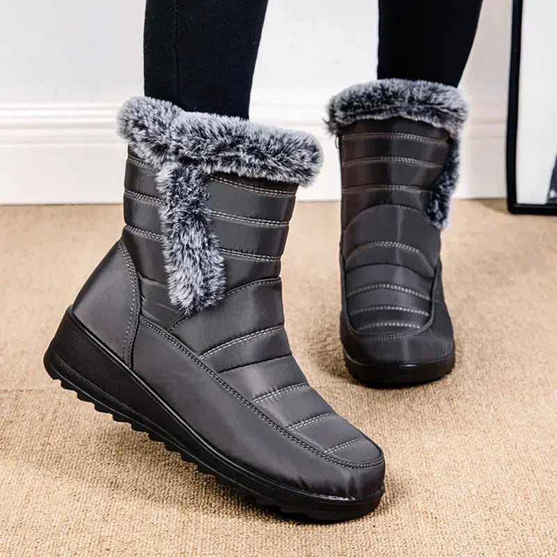 Thick Warm Long Plush Waterproof Snow Boots Women Winter 2025 Non Slip Soft Fur Ankle Boots Woman Plus Size 44 Cotton Shoes Mom