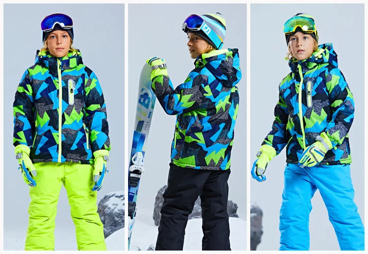 -30 Degree Kids Ski Suit Boy Girls Winter Outdoor Sports Waterproof Skiing Snowboarding Jackets Snow Pants Children Clothing Set