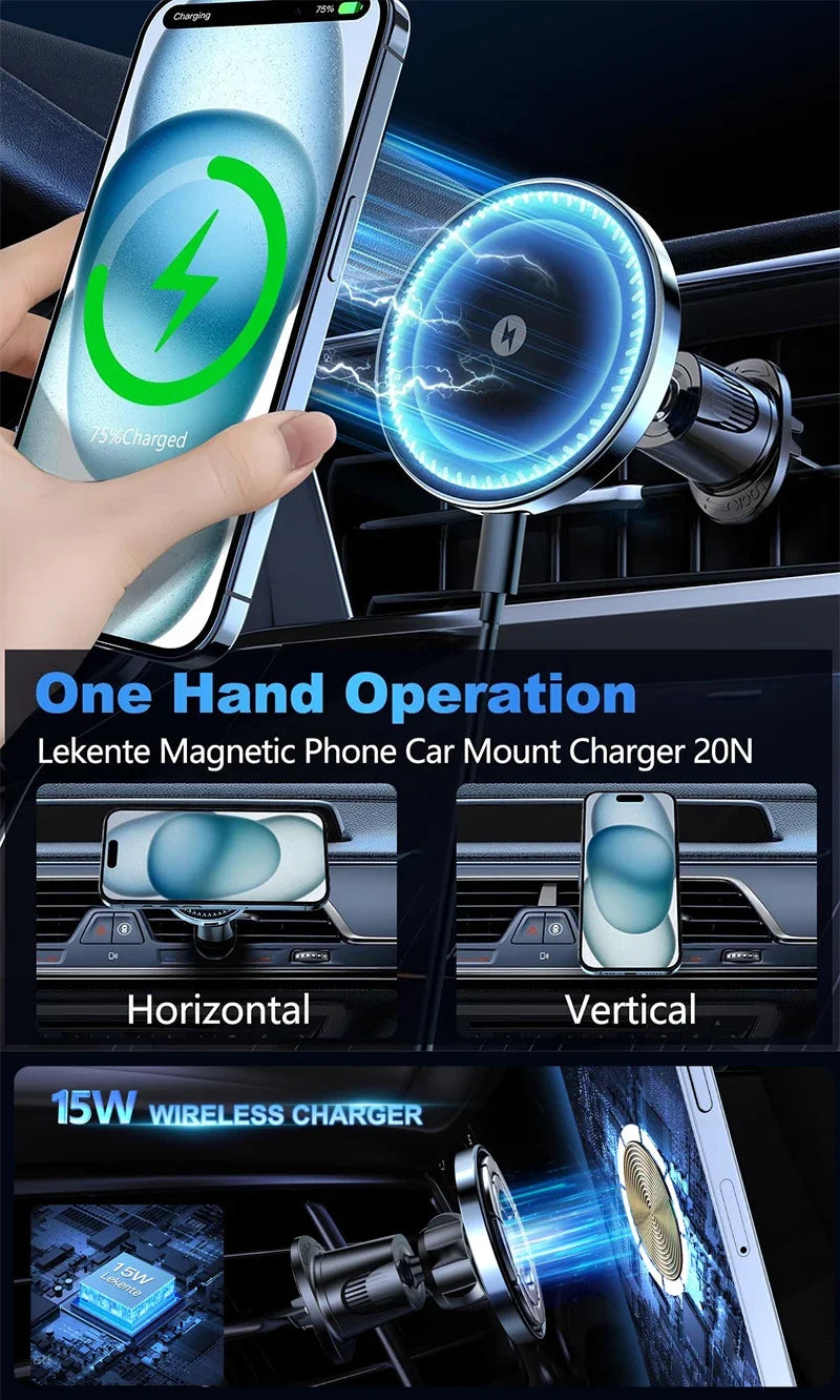 15W Magnetic Car Phone Charger & Air Vent Mount
