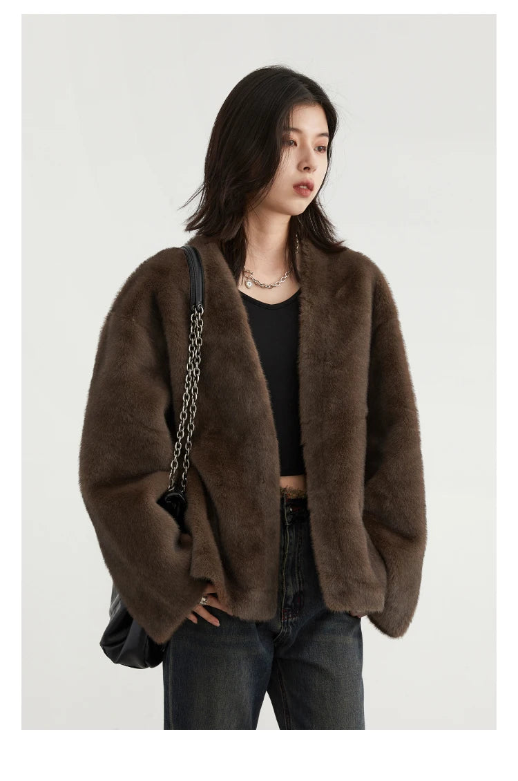 CHIC VEN Women's Jacket Loose Casual Solid Overcoat New Female Plush Coat V-neck Woman Outerwear Autumn Winter 2026