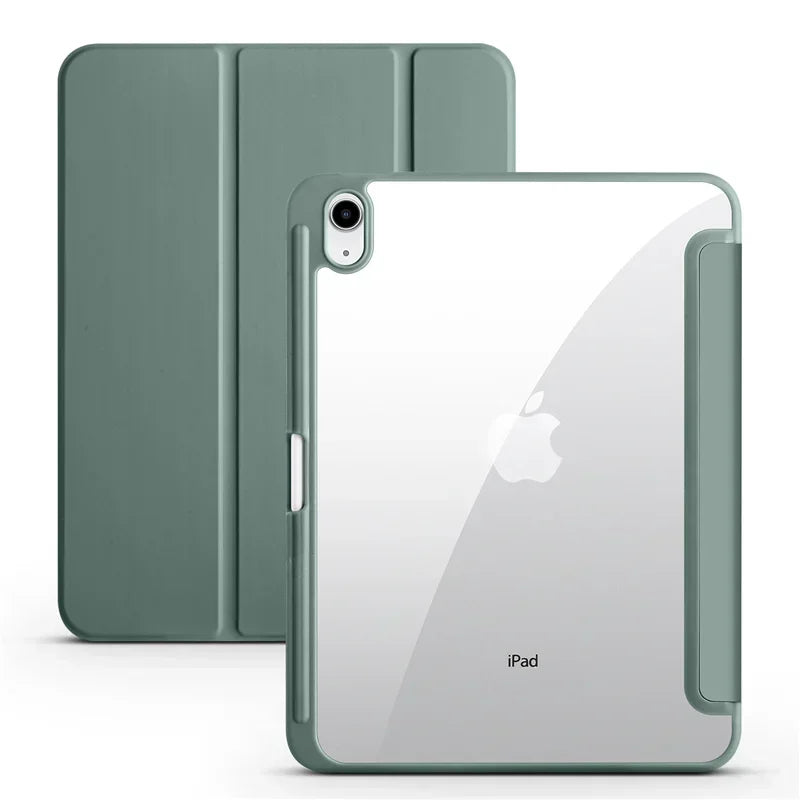 Green tablet case with clear back on a white background