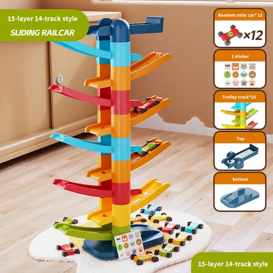 Gliding Car Ramp Toy – Multi-Level Race Track with 4, 6 or 12 Cars