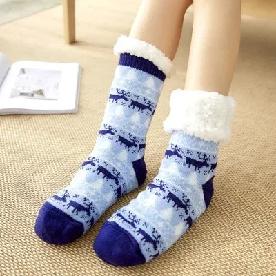 Weihnachten Plüschsocken Damen Winter Thermosocken Warme Bodensocken Weiche weibliche Haussocken Indoor Geschenke Rutschfeste Griffsocken Flauschig