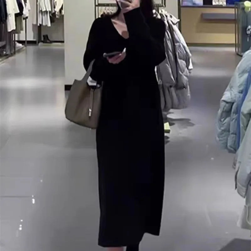 Women's Loose V-Neck Ankle-Length Dress