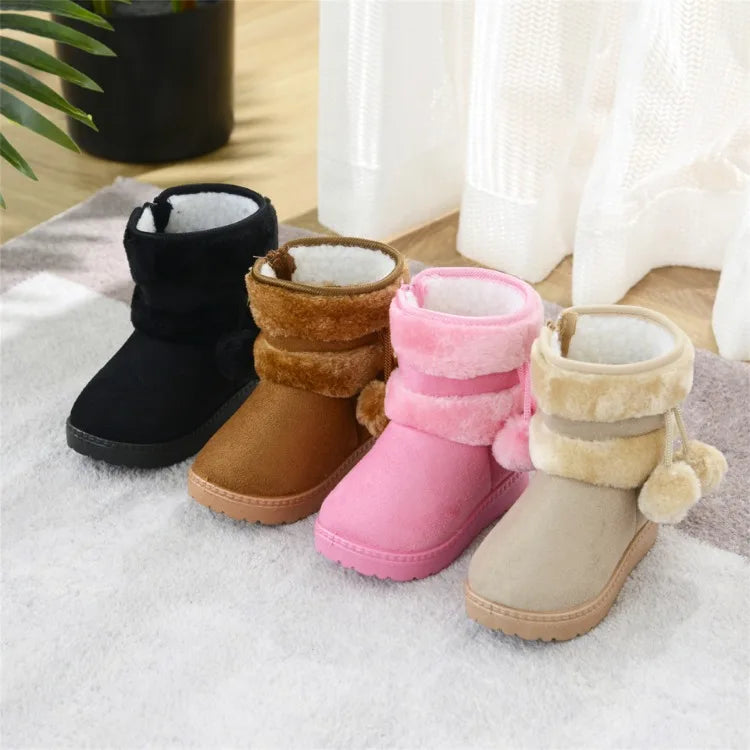 Kids' Pom-Pom Snow Boots – Plush-Lined Winter Boots with Side Zip