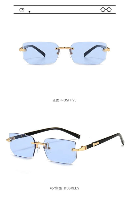Rimless Rectangle Sunglasses | Trendy Small Square Summer Shades